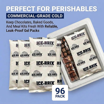 ICE-BRIX Reusable Gel Ice Packs for Shipping, 5 x 2.75 x 0.75 in, 3 oz White (96 Pack) - Compact Cold Packs for GLP-1 Medication Mailers, Lunch Boxes, Small Coolers, Frozen Food & Perishables