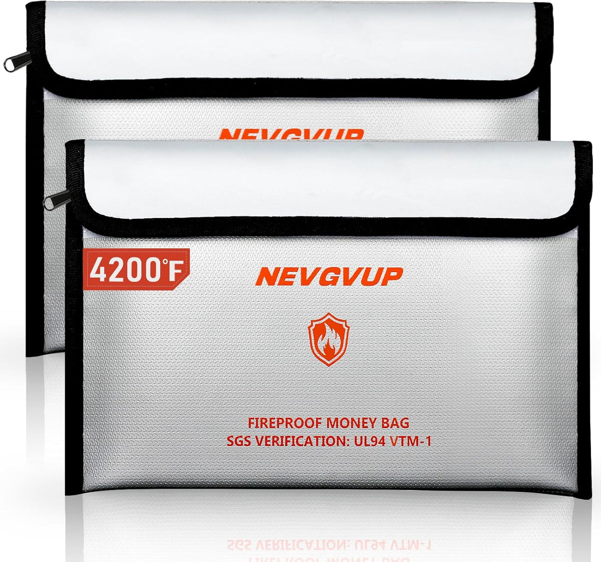 Upgraded 6200°F Fireproof Document Bag with Lock, Fire proof Money Bag for Cash with Zipper/Reflective Strip, 9 Layer of Heat Insulated Material, Water Resistant Fireproof Bags for Documents,Safe Bags