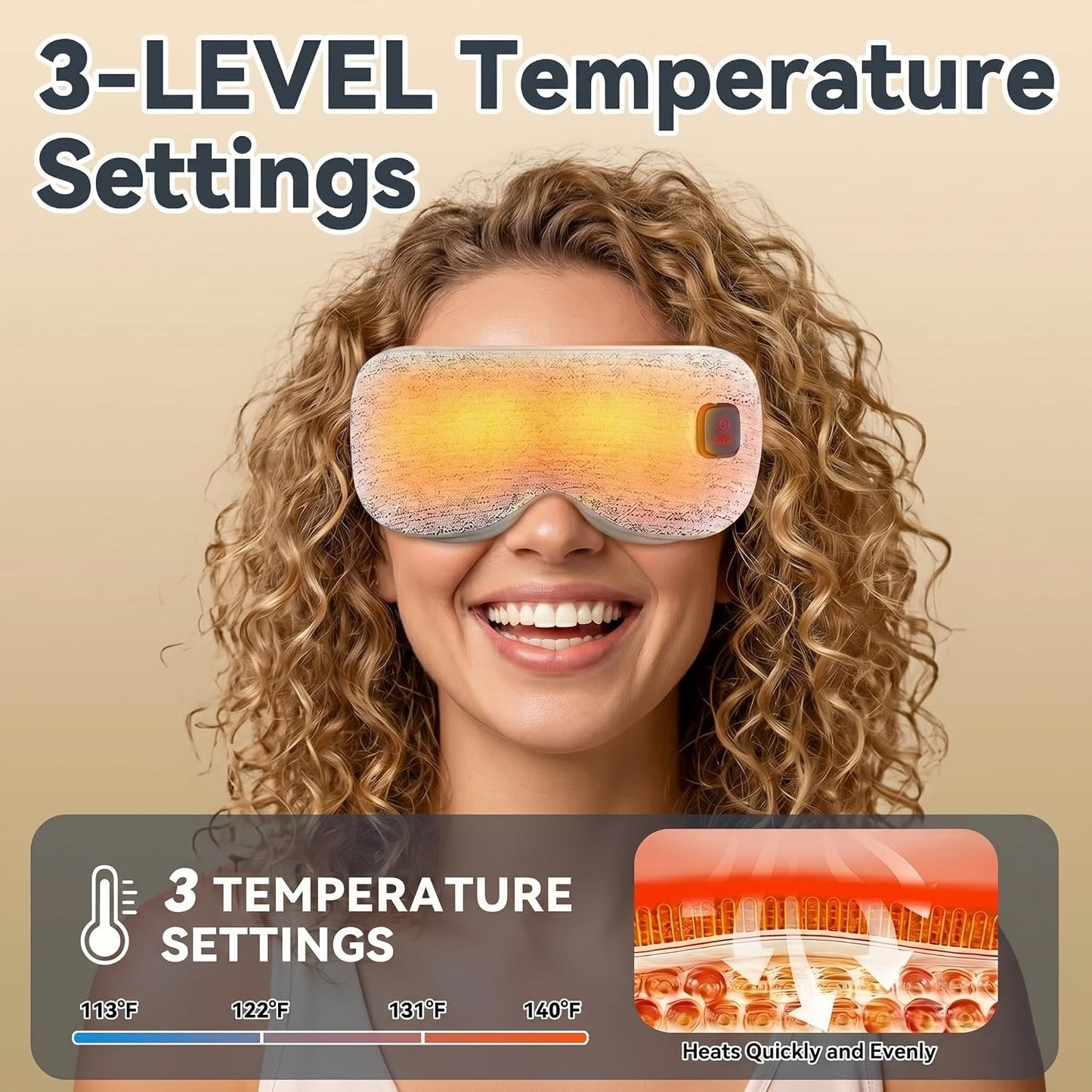 Cordless Heated Eye Mask for Dry Eyes Relief, Rechargeable Warm Eye Compress with 3 Temps, Washable Cover & Bonus Shell, Electric Eye Heating Pad for Sleep, Stye, Travel