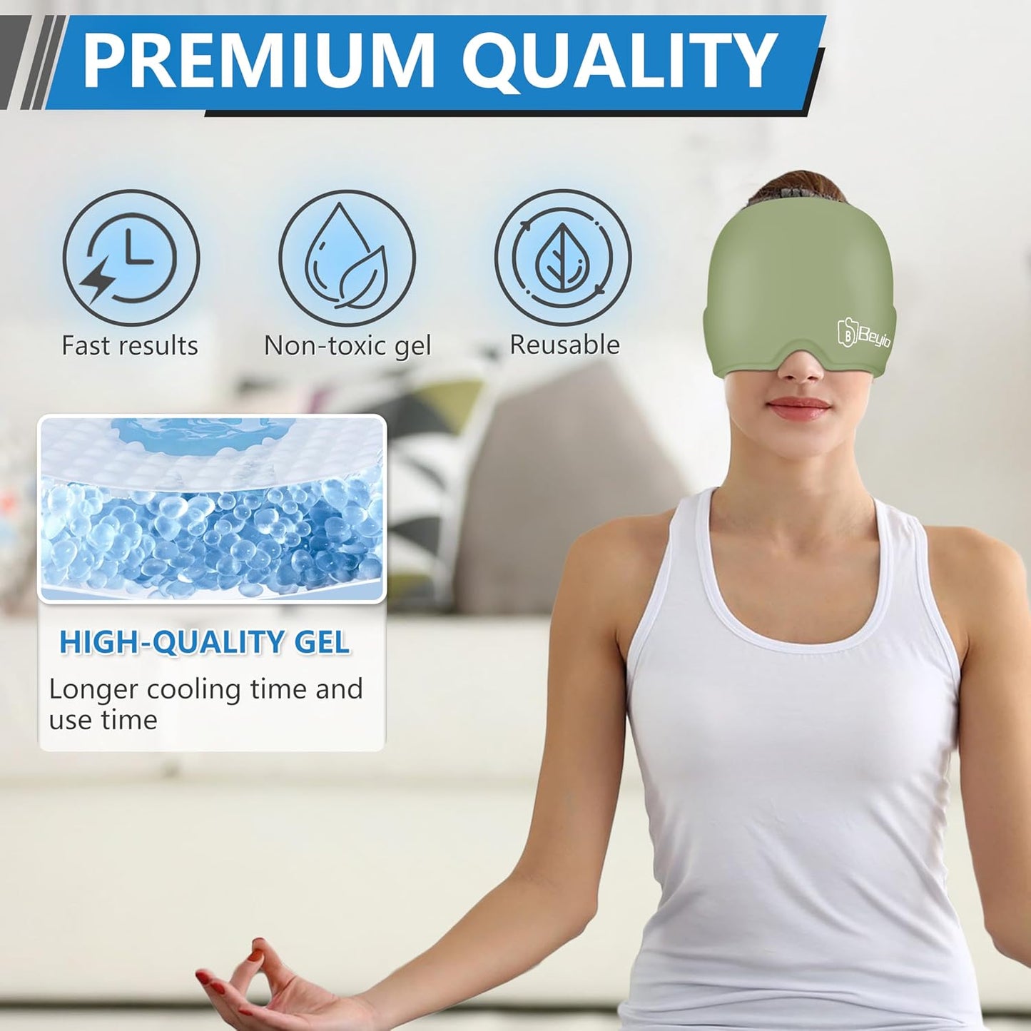 Migraine Relief Cap, All Around Gel Covered Reusable Headache Relief Cap, Black Migraine Cap for Headache Relief, Puffy Eyes
