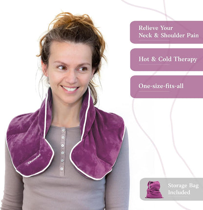 Qomfor Microwave Heating Pad for Neck and Shoulders - Soothing Weighted Neck Wrap Microwavable - Neck Warmer for Stress Relief and Pain Relief - Lavender Aromatherapy - Gift for Women (Purple)