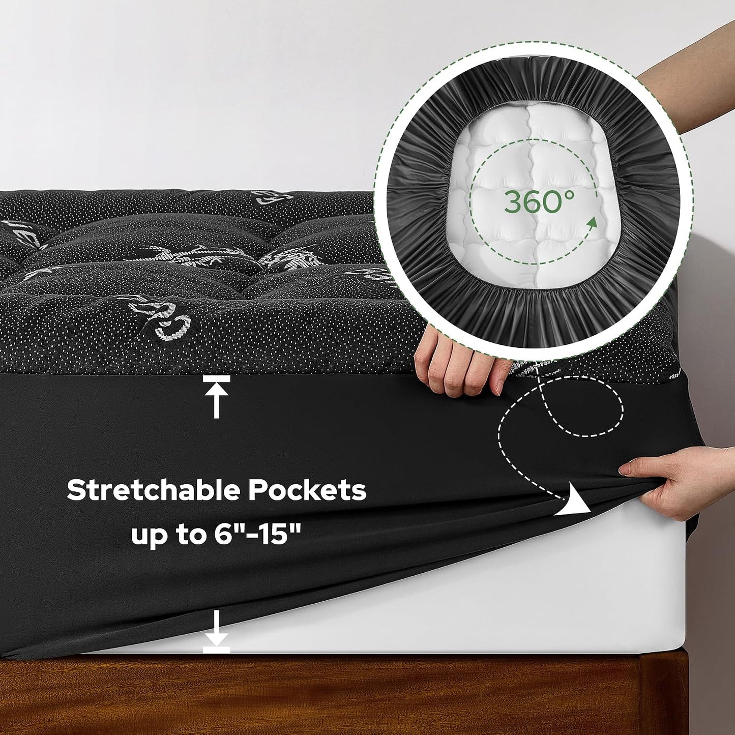 BEDLORE King Mattress Topper Viscose Derived from Bamboo, Thick Pillow Top Mattress Pad with Stretchable Pockets for 6"-18" Mattress, Soft Breathable Mattress Topper for Back Pain Relief(Dark Gray)