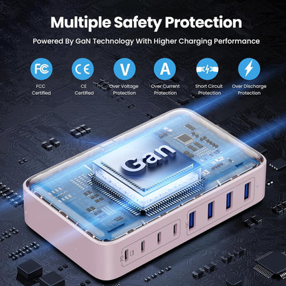 USB C Charger 200W USB C Charger Block,Upgraded GaN III 8-Port Fast Charging Station Hub,PD 65W Laptop Charging Adapter Compatible with MacBook Pro/Air,DELL,Steam Deck,iPhone 16/15/14,Galaxy S23/22