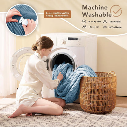 Homemate Heated Blanket Electric Throw - 50"x60" Heating Blanket Throw 1/2/4/6/8 Hours Auto-Off 10 Heat Levels Over-Heat Protection Soft Flannel Sherpa Heater ETL Certification