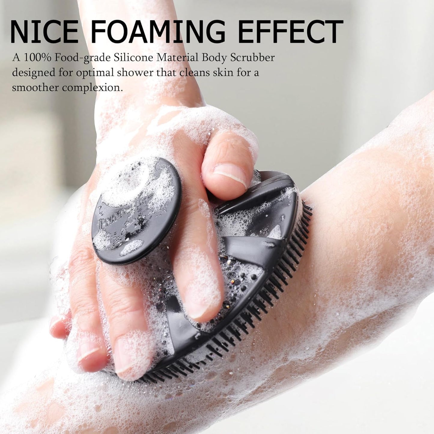 INNERNEED Food-Grade Soft Silicone Body Scrubber Shower Brush Handheld Cleansing Skin Brush, Gentle Exfoliating and Lather Well (Dark Green)