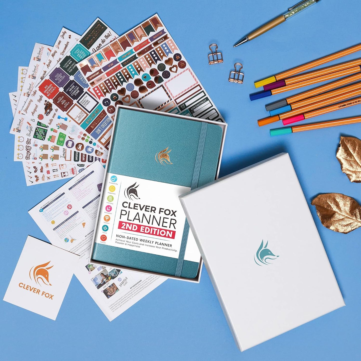 Clever Fox Planner 2nd Edition – Colorful Weekly & Monthly Goal Planner, Time Management & Productivity Organizer, Undated, A5 (Dark Teal)