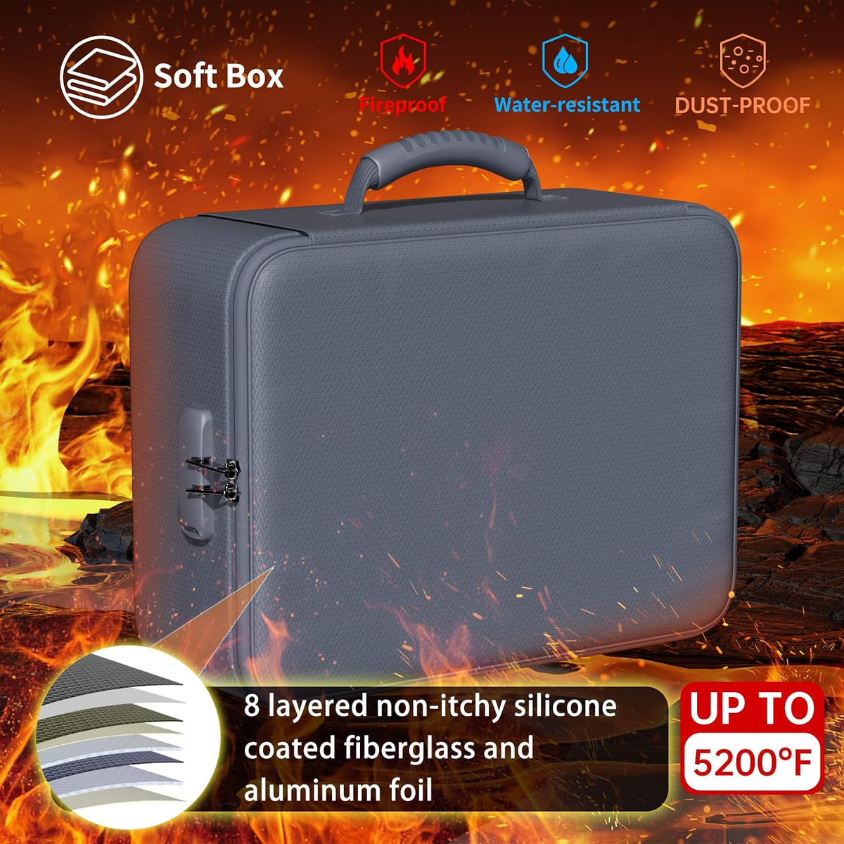 DocSafe 5200°F Fireproof Document Organizer Box with Lock, Heat Insulated