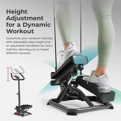 Sunny Health & Fitness Total Body 2-in-1 Smart Stepper Machine for Home with Handlebar and Resistance Bands
