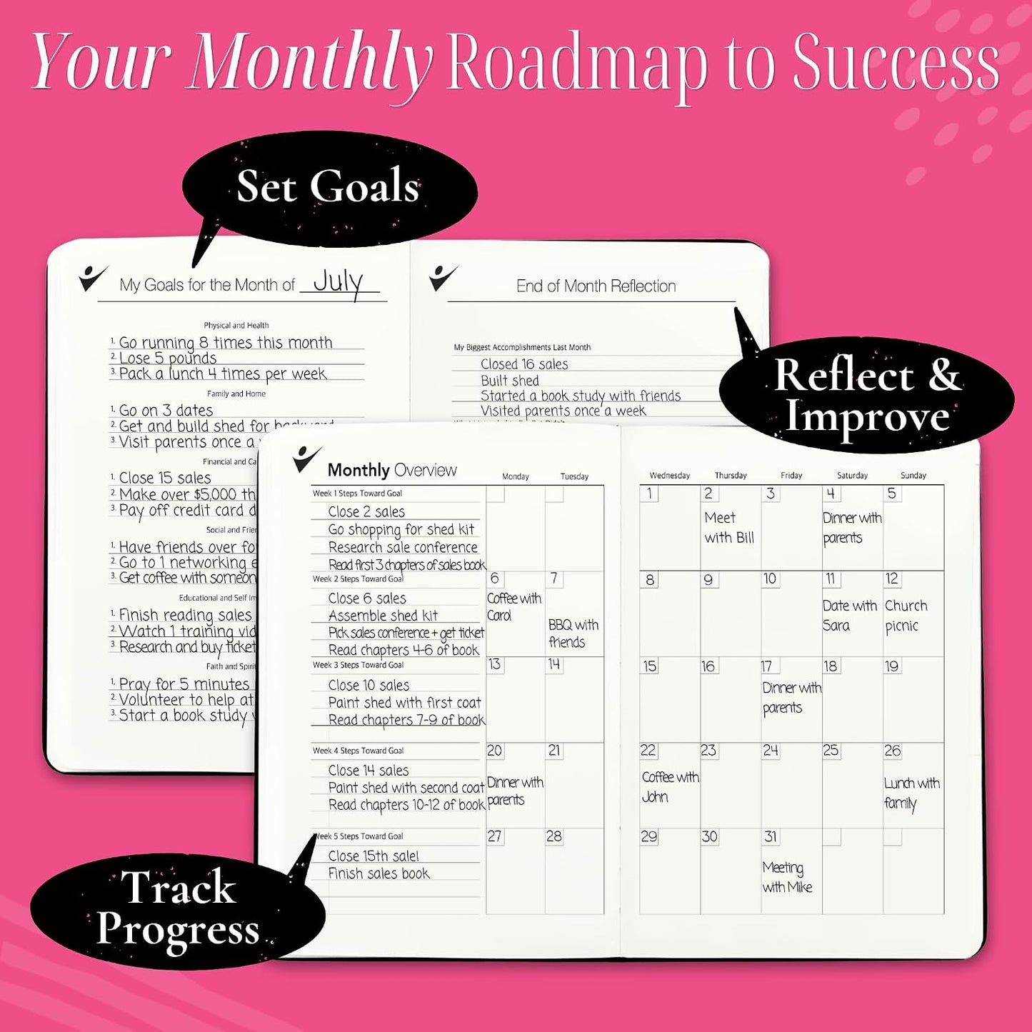 Goal Crazy Undated Planner – 90 Day Guided Journal & Productivity Organizer, A5 Daily & Weekly Planner with Goal Setting, Habit Tracker, To Do List, Academic & Work Calendar, Leather Hardcover - Black