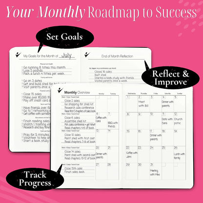 Goal Crazy Undated Planner – 90 Day Guided Journal & Productivity Organizer, A5 Daily & Weekly Planner with Goal Setting, Habit Tracker, To Do List, Academic & Work Calendar, Leather Hardcover - Black