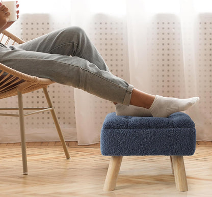 OGEMXU Storage Ottoman, Small Foot Stool Ottoman with Storage, Boucle Teddy Velvet Foot Rest with Padded Seat, Sturdy Wood Legs Stool for Living Room, Bedroom, Couch, Enterway (Cream)