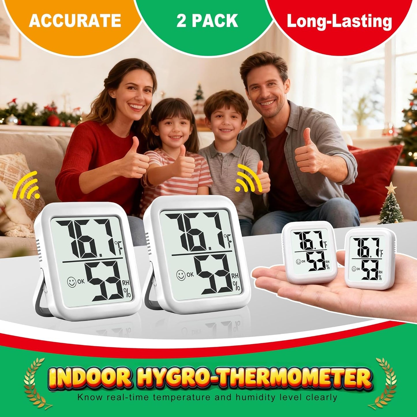 Antonki 2 Pack Room Thermometer for Home, Hygrometer Indoor Humidity Meter Gauge, Digital Temperature and Humidity Monitor Sensor for House, Terrarium, Incubator, Greenhouse - Battery Included