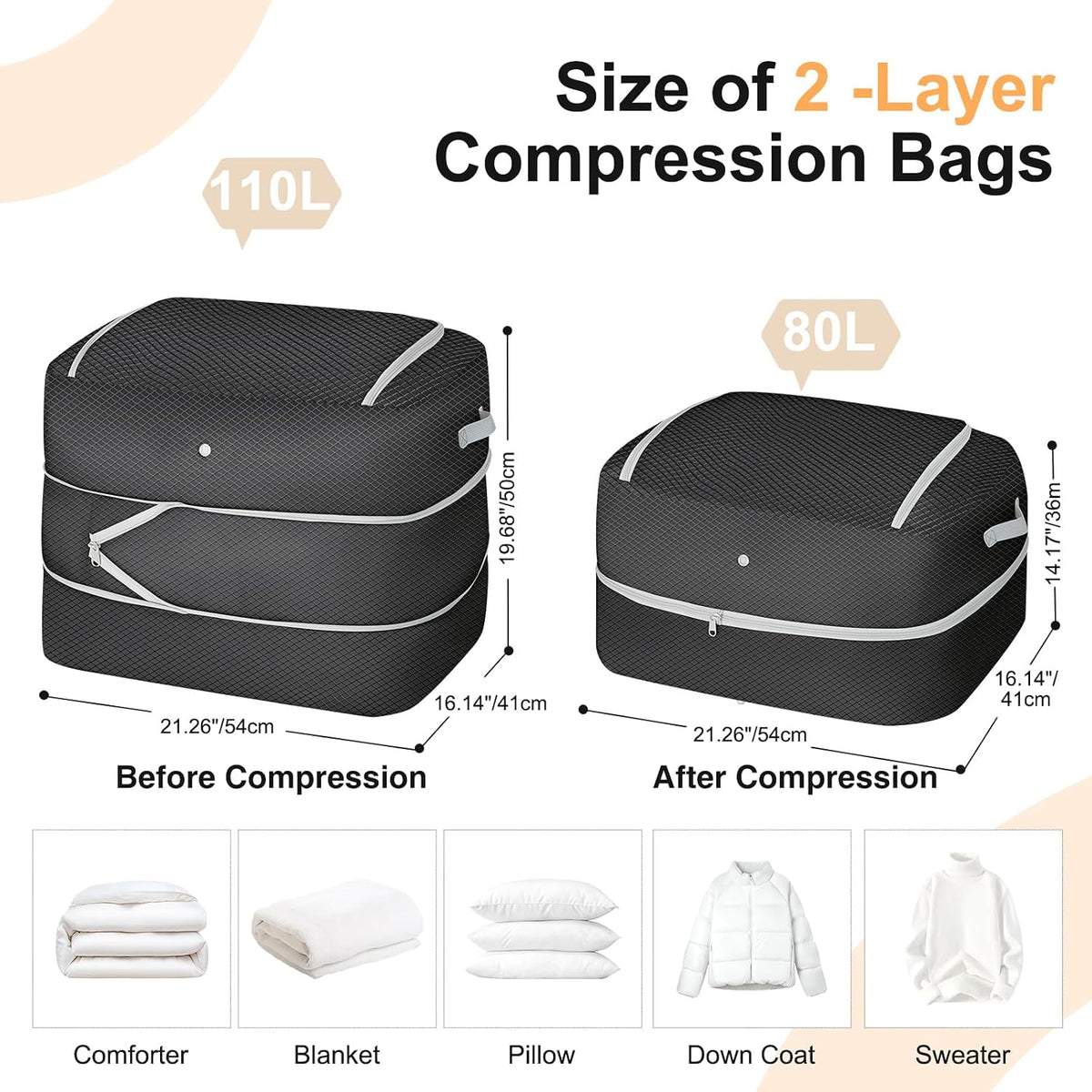 Comforter Storage Bag - Large Capacity Blanket Storage Bags 3-Layer Ultra Space Saving Self Compression Organizer, Washable Compression Bags for Storage Comforter Blanket, Beige