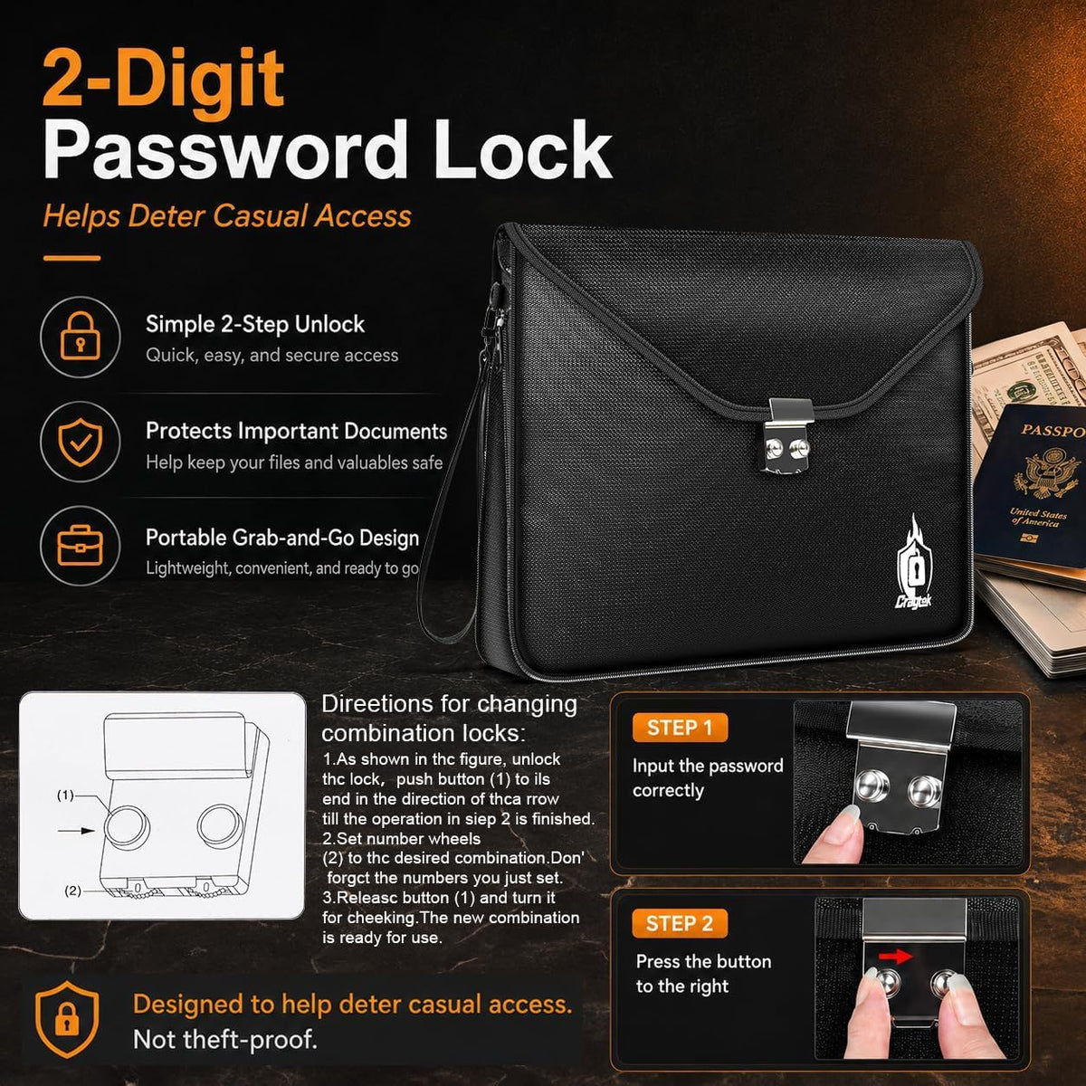 6400°F Fireproof Document Bag with Lock, UL94 VTM-1 Certified
