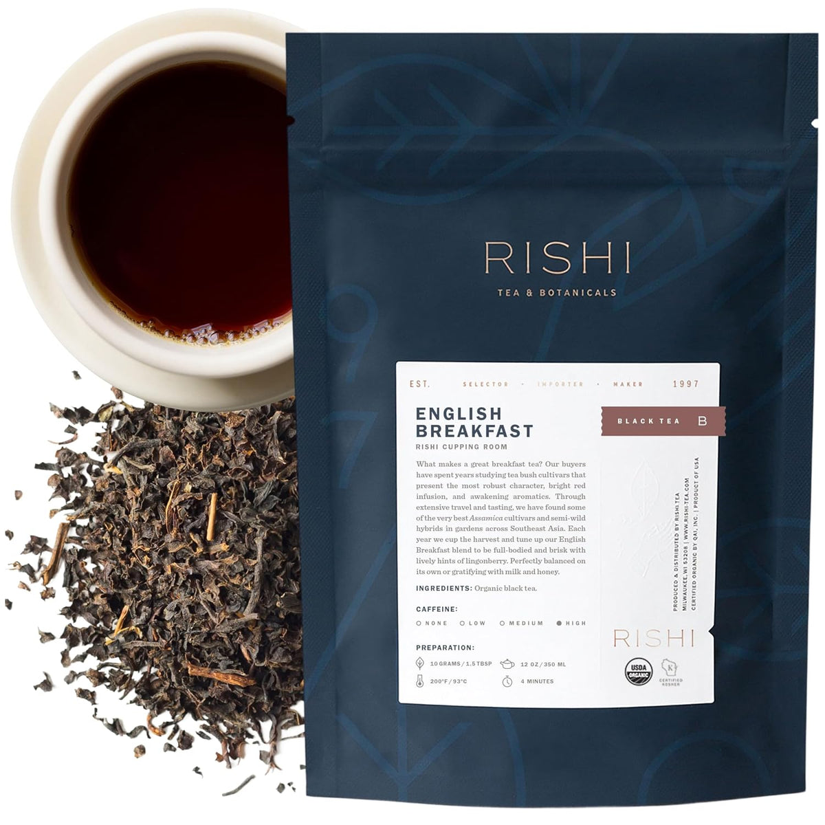Rishi Tea English Breakfast Organic Black Loose Leaf Tea, Caffeinated, 4oz
