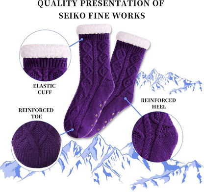 SDBING Women's Winter Super Soft Warm Cozy Fleece Lined Fuzzy Slipper Socks with Grippers