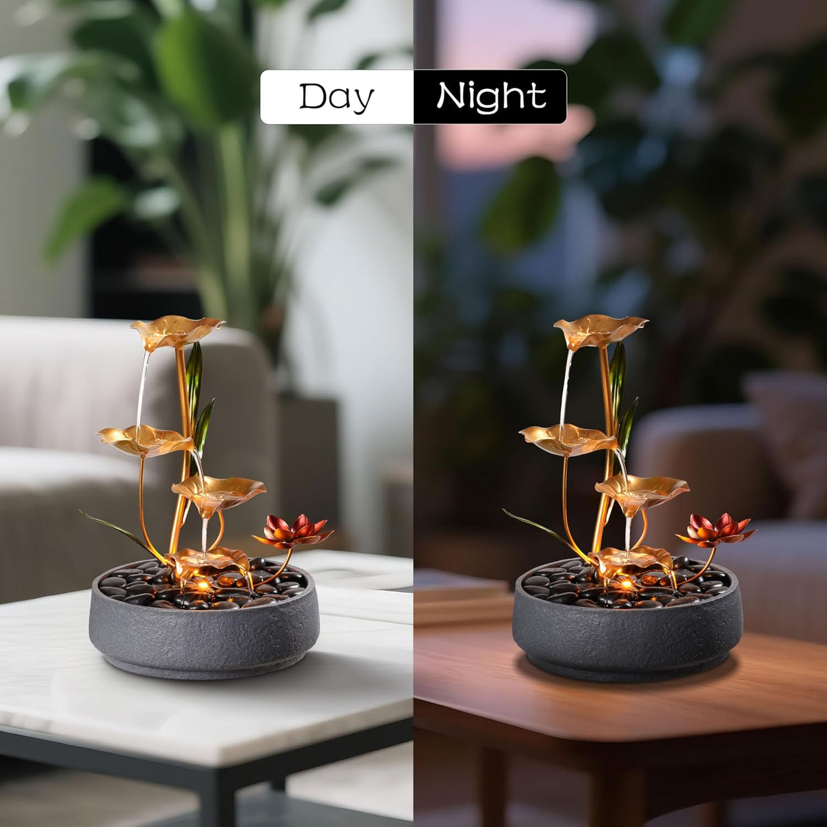 Haobos Indoor Tabletop Fountain Exquisite Meditation Desk Water Fountain Decorative Zen,4-Tier Lotus Desk Fountain,Home/Office Decor Housewarming Gift for Mom（23154）