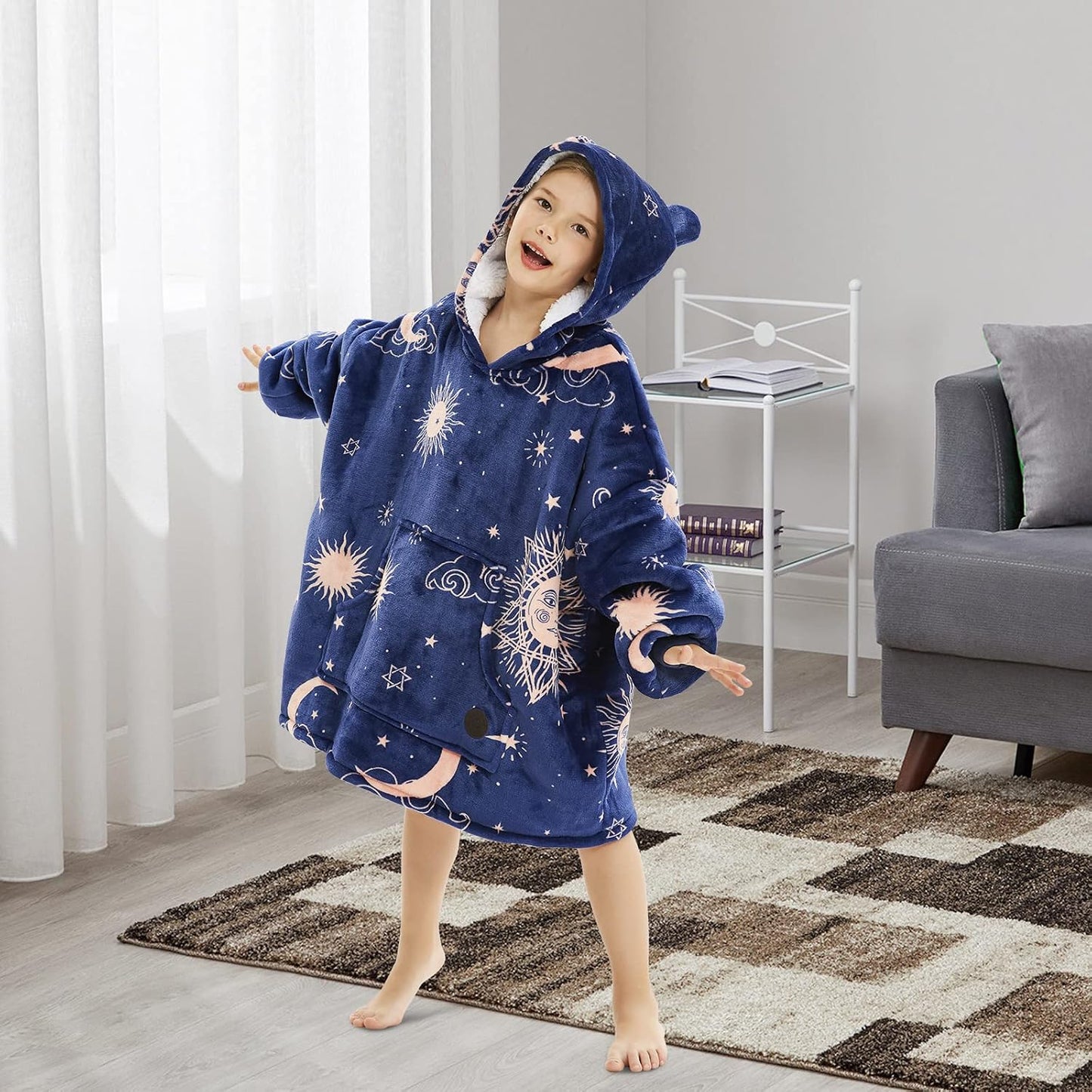THREE POODLE Wearable Blanket Hoodie for Women, Oversized Sherpa Sweatshirt Blanket for Adults Men, Cozy Hooded Blankets, Gifts for Teen Girls Women Mom Sister