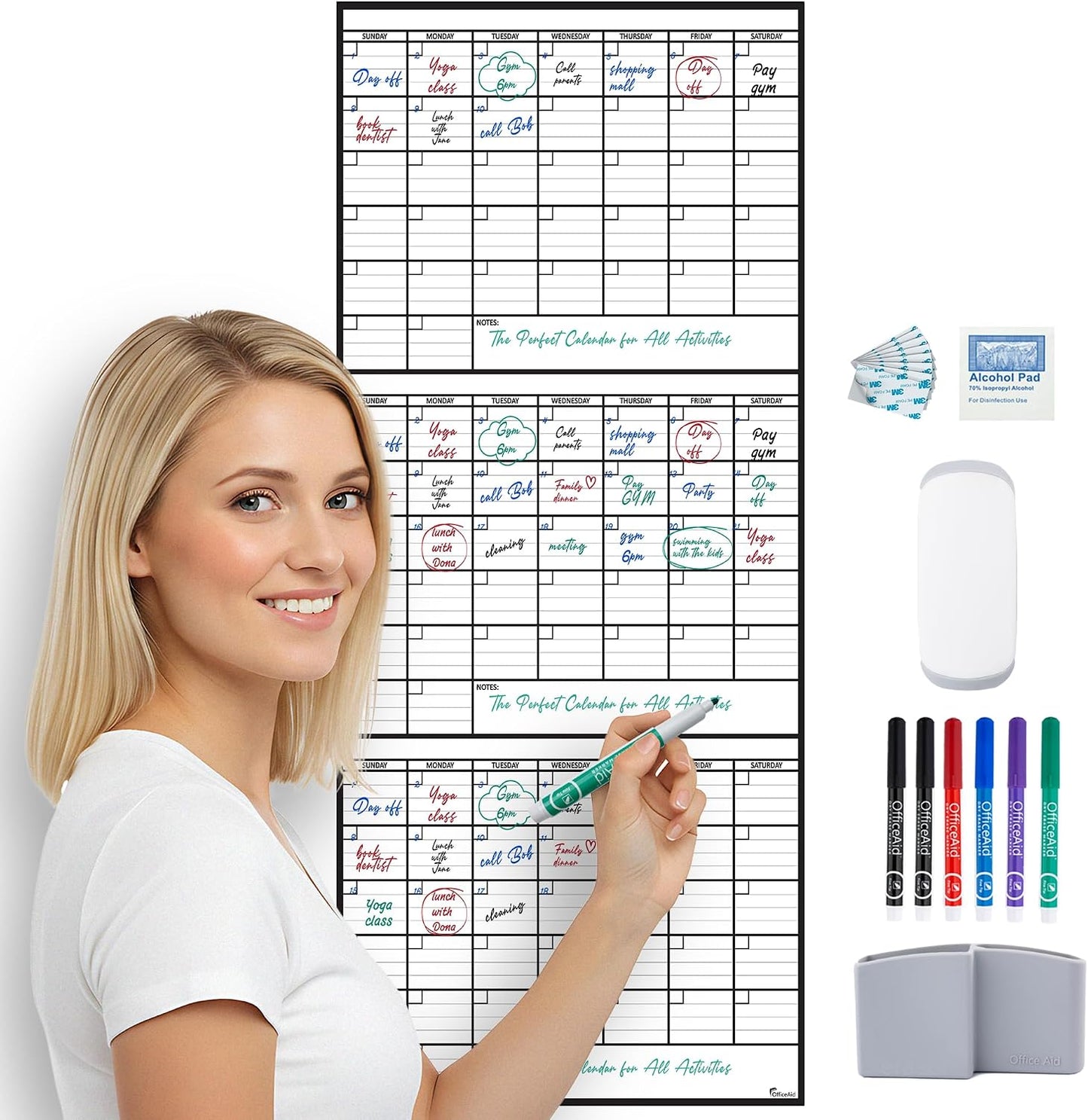 Large Dry Erase Calendar for Wall 36x48, Big Classroom Giant Month, Undated Reusable Family Monthly, Rolled Whiteboard White Board, Calendar Dry Erase Planner for Wall Erasable Large Office 48x36