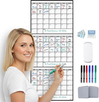 Large Dry Erase Calendar for Wall 36x48, Big Classroom Giant Month, Undated Reusable Family Monthly, Rolled Whiteboard White Board, Calendar Dry Erase Planner for Wall Erasable Large Office 48x36