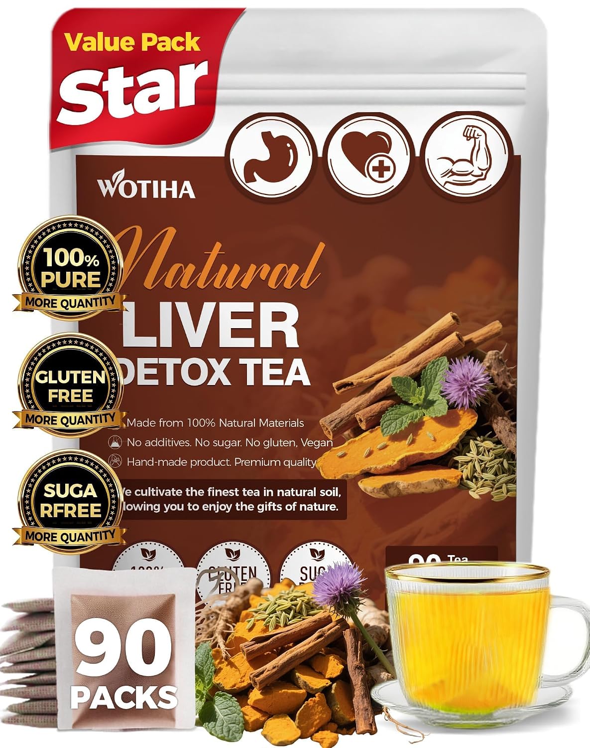 WOTIHA 60 Count Premium Lemon Balm Tea Bags - 100% Pure Natural Leaves, Lemony Citrusy Flavor, Supports Calming & Digestion, Caffeine-Free, Additive-Free, Sugar-Free, Vegan Non-GMO