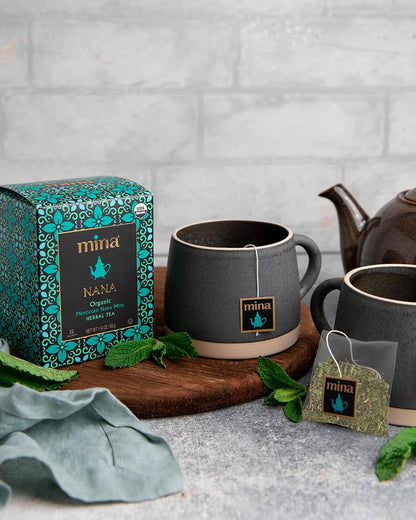 Mina Nana Organic Moroccan Mint Herbal Tea, 15 Biodegradable Sachets - Refreshing Moroccan Mint Tea Bags, Herbal Tea, Caffeine-Free Tea Bags