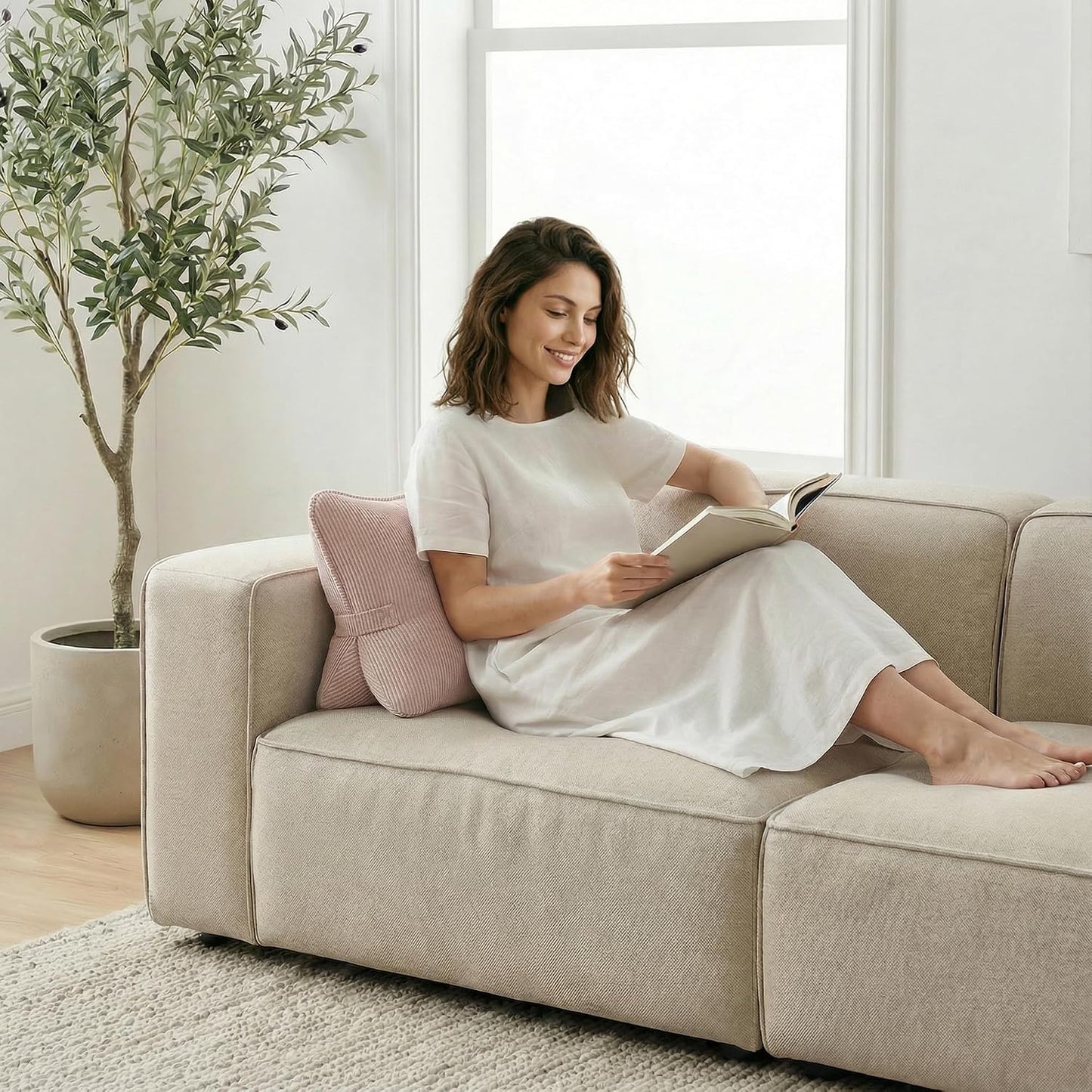 Pat. Pend. Corduroy Lumbar Support Back Pillow for Watching TV, Reading & Gaming, Ergonomic Triangle Support Cushion for Sofa, Armchair & Bed Sitting, Removable Washable Cover, Beige Gray