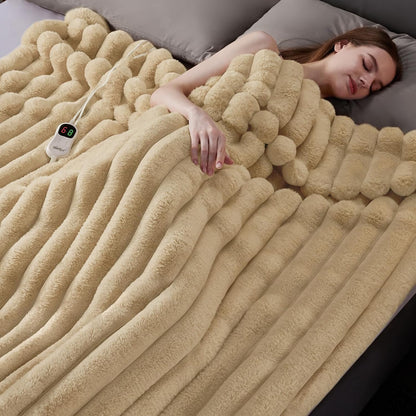Heated Throw Blanket, Faux Fur Cozy Heating Blanket with Overheat Protection, 1/2/4/6/8 Hours Auto-Off 10 Heat Level, Machine Washable (50x60 Inches, Cream White)