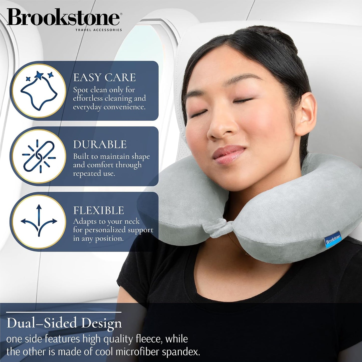 Brookstone Travel Neck Pillow - Lightweight U-Shaped Memory Foam Travel Pillow for Airplane, Car Travels & Sleeping, Blue