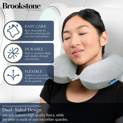 Brookstone Travel Neck Pillow - Lightweight U-Shaped Memory Foam Travel Pillow for Airplane, Car Travels & Sleeping, Blue