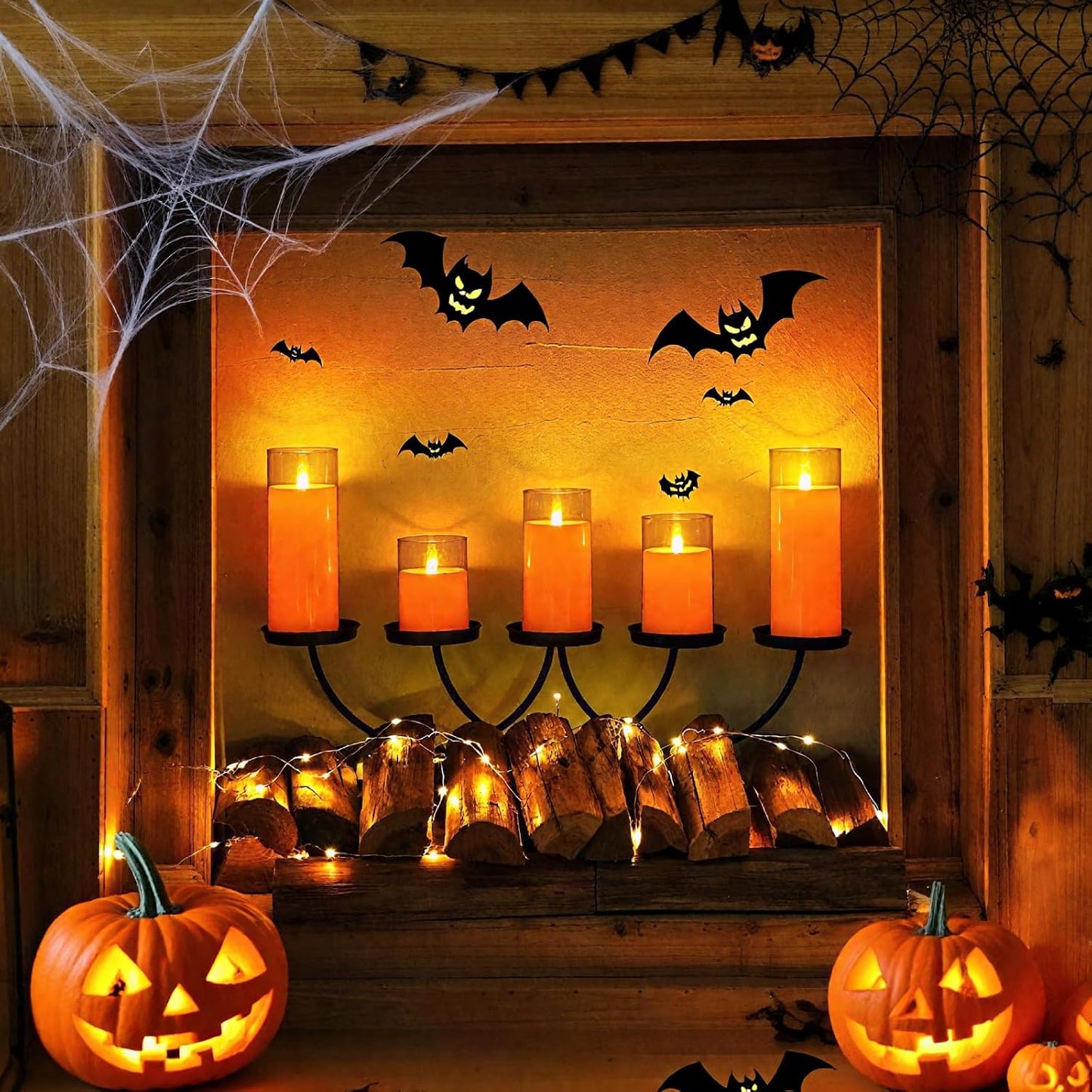 Homemory Gray Flickering Flameless Candles, Battery Operated Acrylic LED Pillar Candles with Remote Control and Timer, Halloween Decor, Set of 5