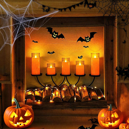 Homemory Gray Flickering Flameless Candles, Battery Operated Acrylic LED Pillar Candles with Remote Control and Timer, Halloween Decor, Set of 5
