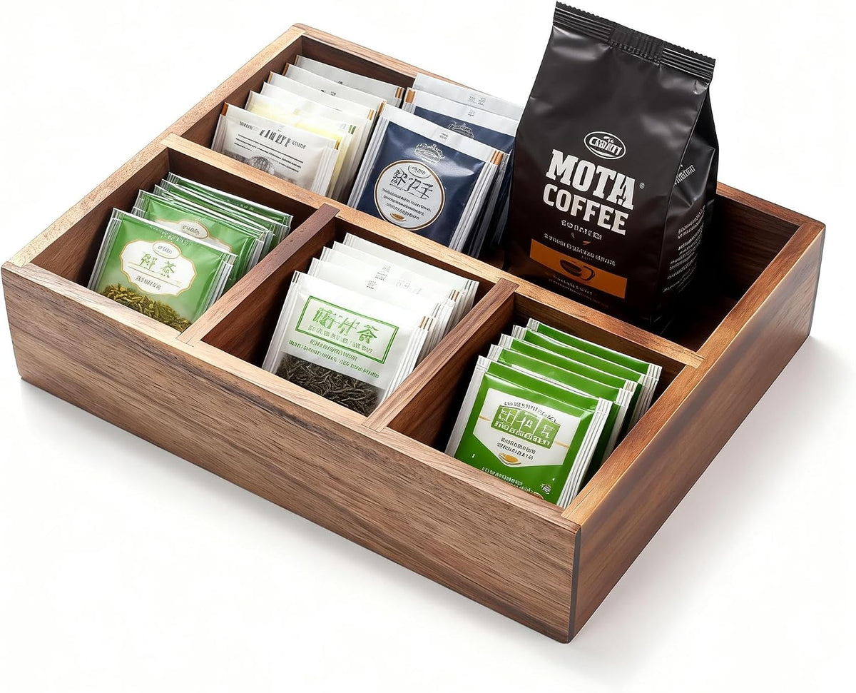 Tea Bag Holder, Acacia Wood Tea Bag Storage Organizer, Tea Candy Basket