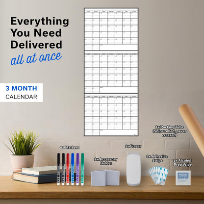 Large Dry Erase Calendar for Wall 36x48, Big Classroom Giant Month, Undated Reusable Family Monthly, Rolled Whiteboard White Board, Calendar Dry Erase Planner for Wall Erasable Large Office 48x36