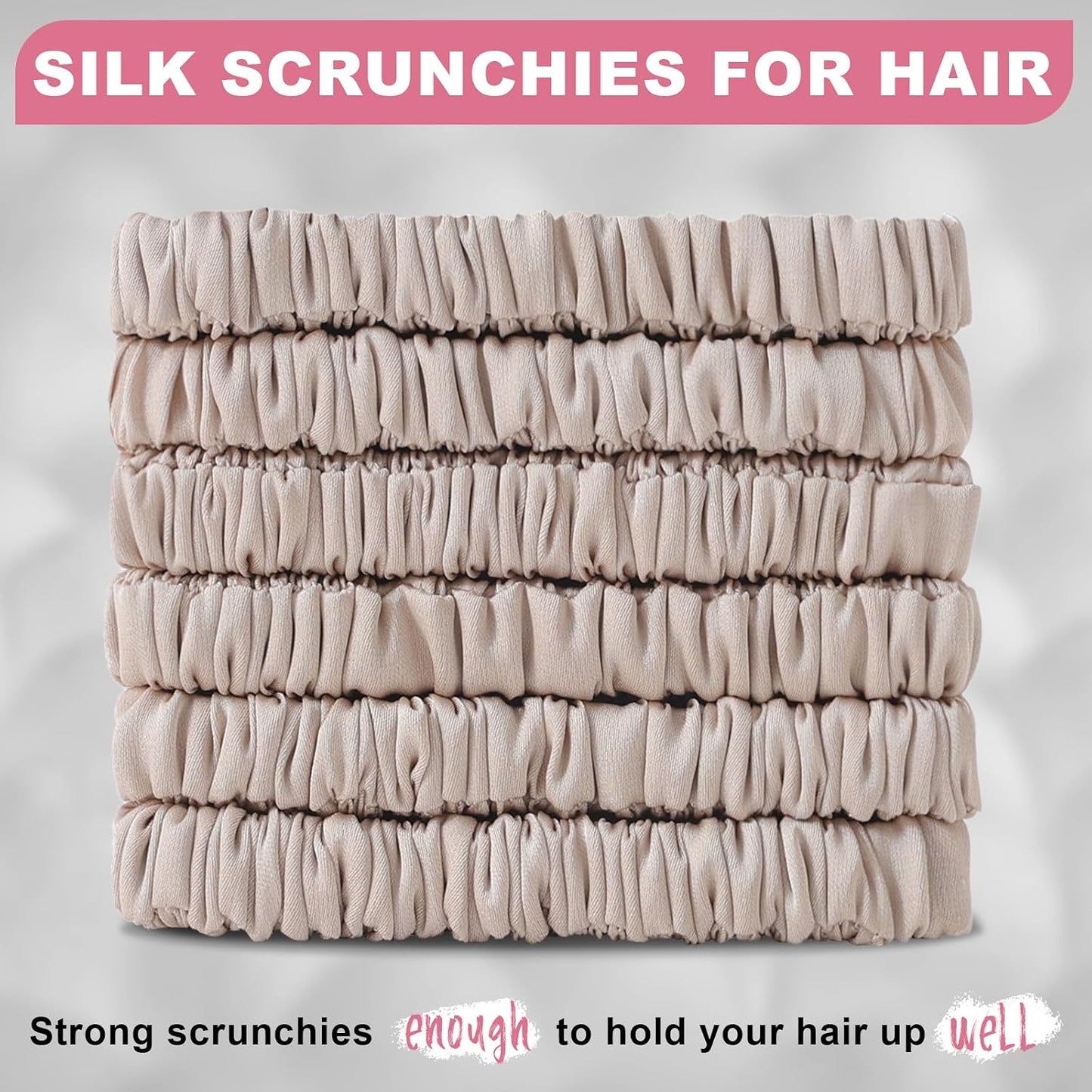 6Pcs Silk Hair Ties 100% Pure Mulberry Silk Scrunchies for Women Girls | No Hair Crease, Anti Frizz, Gentle Hold, No Damage, Black Brown Pink