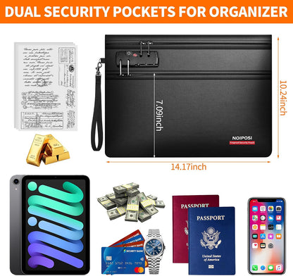 Noiposi 2-Pockets Fireproof Money Bag with Lock