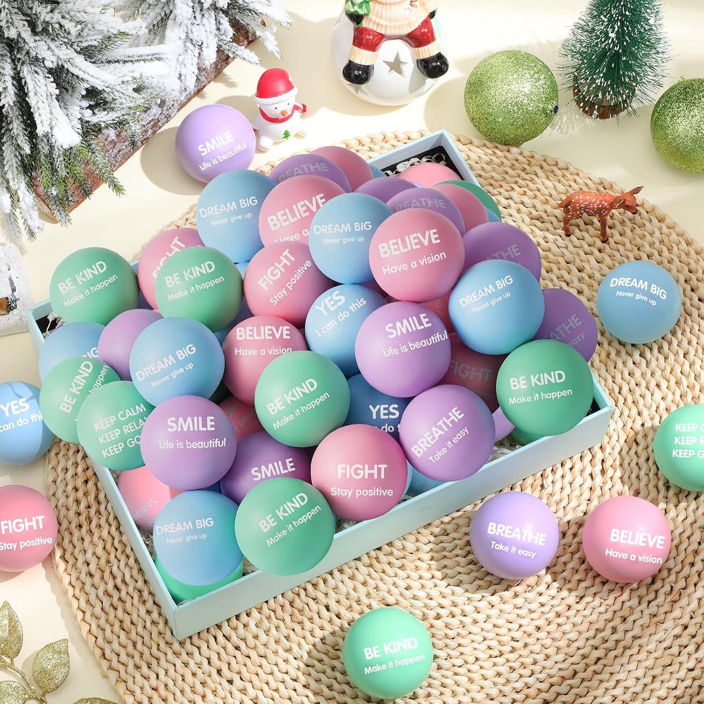 Liliful 100 Pcs Motivational Stress Balls Bulk Inspirational Squeeze Balls for Adults Anxiety Relief Fidget Toys Office Employee Gifts Classroom Rewards 2.2 Inch (Bright Colors)