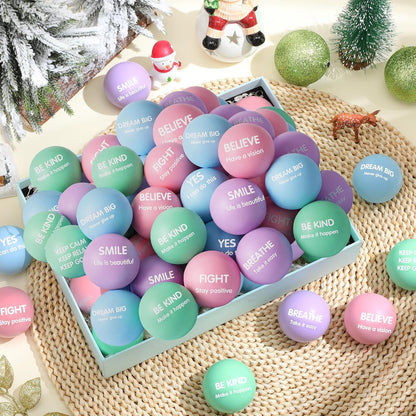 Liliful 100 Pcs Motivational Stress Balls Bulk Inspirational Squeeze Balls for Adults Anxiety Relief Fidget Toys Office Employee Gifts Classroom Rewards 2.2 Inch (Bright Colors)