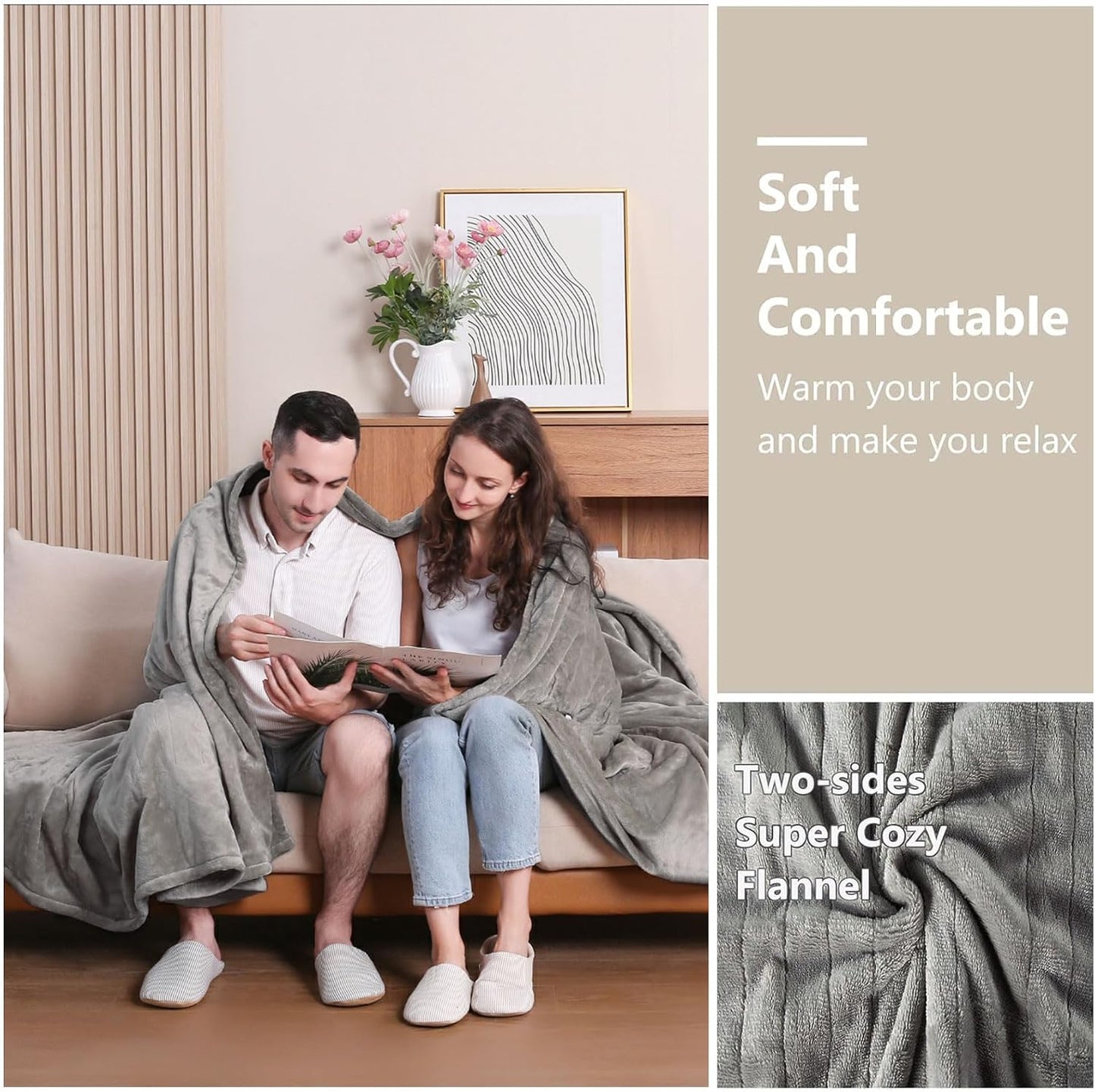Tefici Electric Heated Blanket Throw, Super Cozy Soft 2-Layer Flannel 50" x 60" Heated Throw with 3 Heating Levels & 4 Hours Auto Off, Machine Washable, ETL&FCC Certified, Home Office Use, Red