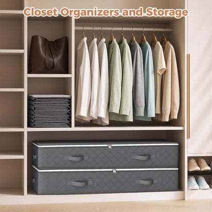 Budding Joy 95L Under Bed Storage Containers, 4 Pack Closet Organizers Grey