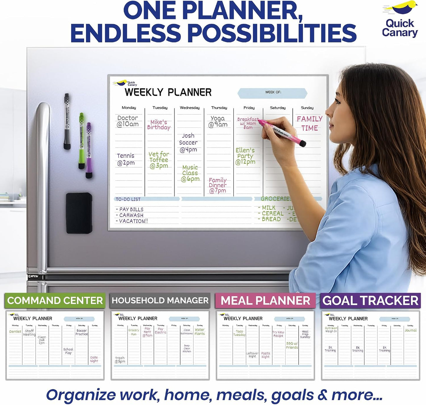 Monthly Magnetic Calendar for Refrigerator - 17x12” Stain-Resistant Dry Erase Fridge Calendar Whiteboard with Large Writing Space for Schedules, Chores & Meals - With 4 Markers & Eraser - Sunday Start