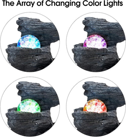 Amootek Table Top Fountain Spin Ball Rock Waterfall Fountain Office Table Top Fountain Includes Many Natural River Rocks Decorated with Colorful Lights and Rollers 9.05" L x 6.95" W x 10.25" H