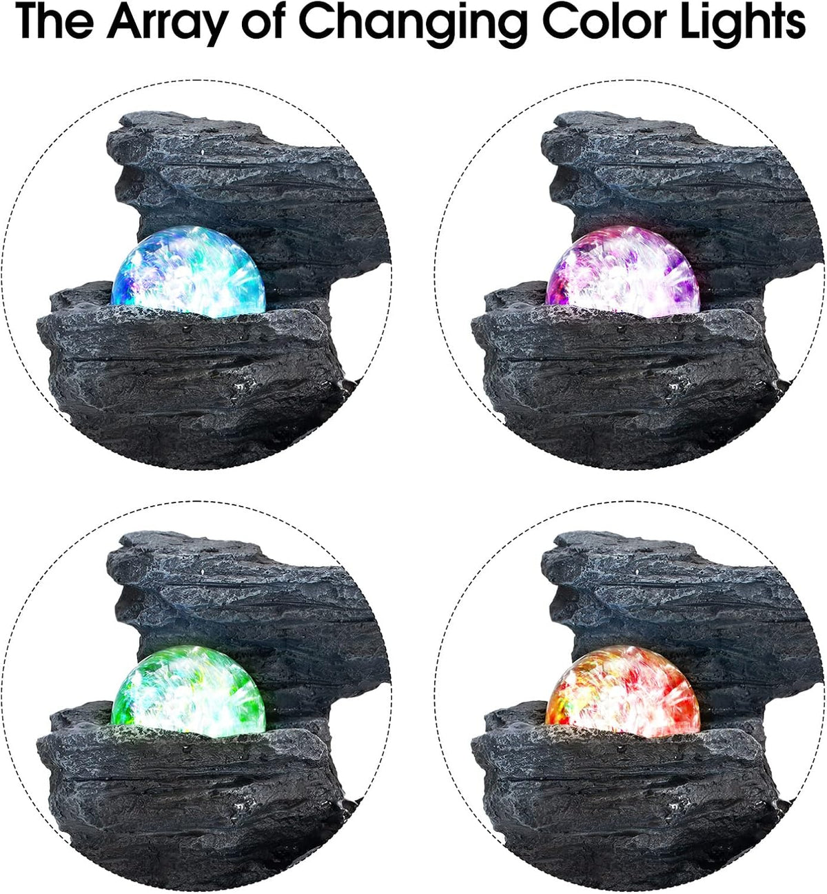 Amootek Table Top Fountain Spin Ball Rock Waterfall Fountain Office Table Top Fountain Includes Many Natural River Rocks Decorated with Colorful Lights and Rollers 9.05" L x 6.95" W x 10.25" H