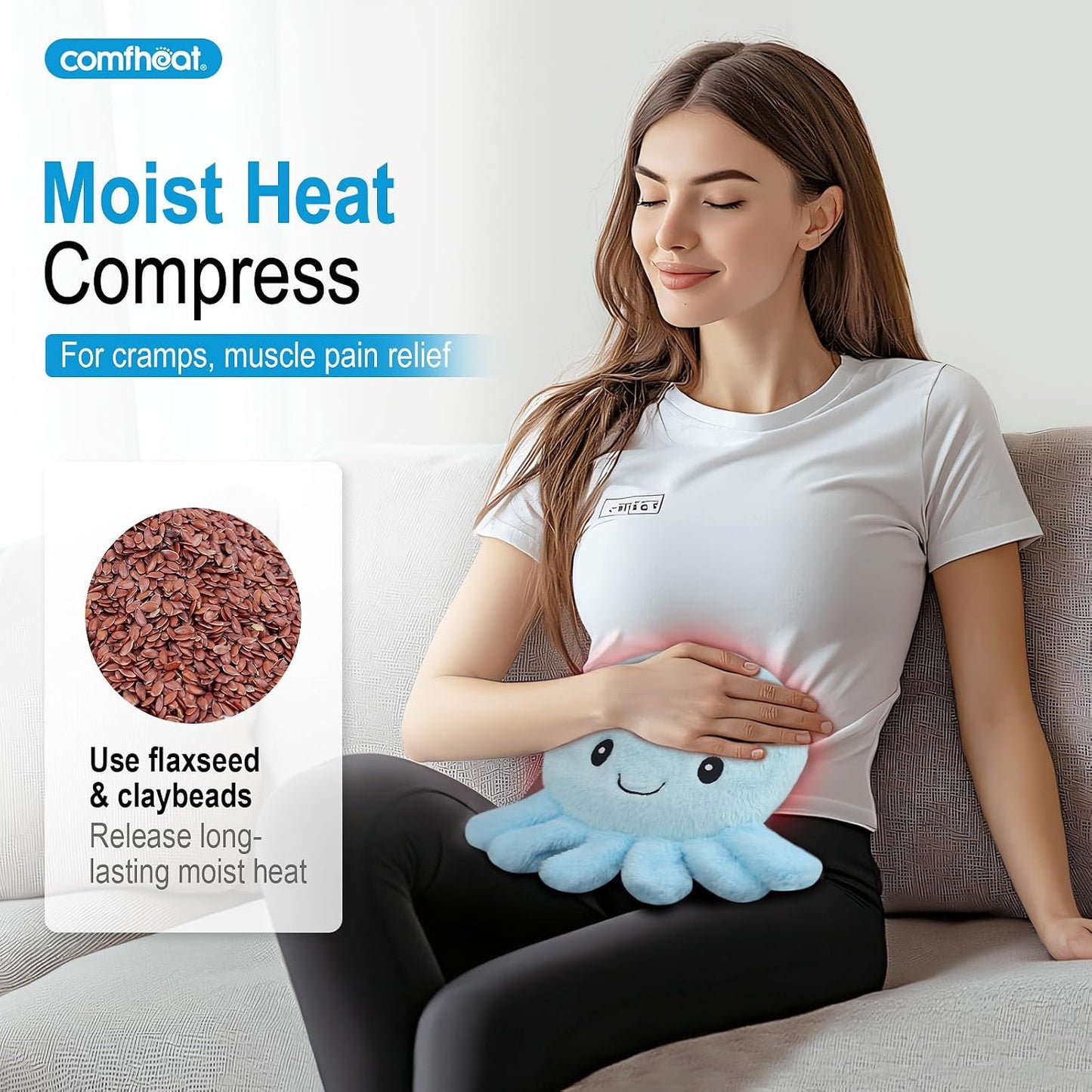 Microwave Unscented Heating Pad for Pain Relief, Moist Heat Pack Hot Compress for Period Cramps, Shoulder, Muscles, Cute Cloud Plush Heating Pad, Gift for Girl Women, with Washable Cover