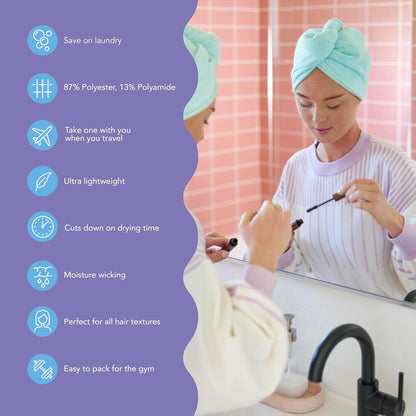 Turbie Twist 2-Pack Microfiber Hair Towel for Beauty, Travel, Gifting - Hair Wrap Turban for Straight, Wavy & Curly Hair - Premium Personal Care - Dark Purple & Light Purple