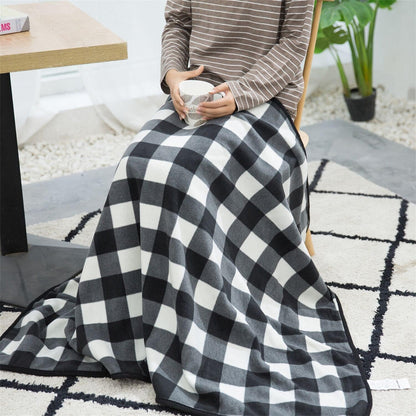 forestfish Fleece Wearable Blanket, Plaid Lap Blanket Comfy Poncho Throw with Buttons for Bed Sofa Office, Grey-White
