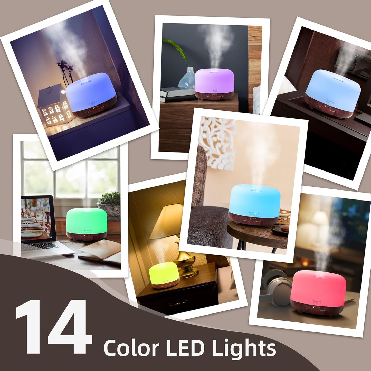 ASAKUKI Essential Oil Diffuser for Home, 500ML Aromatherapy Diffuser Humidifier with Remote Control, 7 Color LED Lights, Quiet Cool Mist Diffuser for Bedroom, Living Room, Office (White)