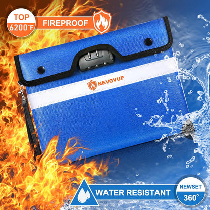 Upgraded 6200°F Fireproof Document Bag with Lock, Fire proof Money Bag for Cash with Zipper/Reflective Strip, 9 Layer of Heat Insulated Material, Water Resistant Fireproof Bags for Documents,Safe Bags