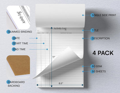 Better Office Products Activity Log Notepad, 8.5" x 11", Planning Note Pad, 50 Sheets, Daily Time Tracking Productivity Checklist Organizer
