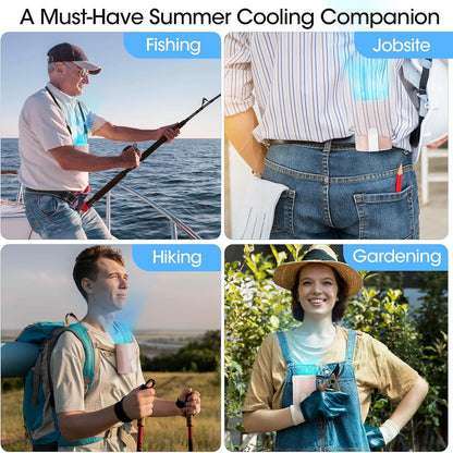 Heelkl 2026 AI Portable Fan Rechargeable, 4-Speed Strong Airflow, Personal Waist Fan with up to 25H of Working Time, Hands-Free Hanging Neck Fan, Wearable Belt Fan for Camping, Outdoor, Jobsite